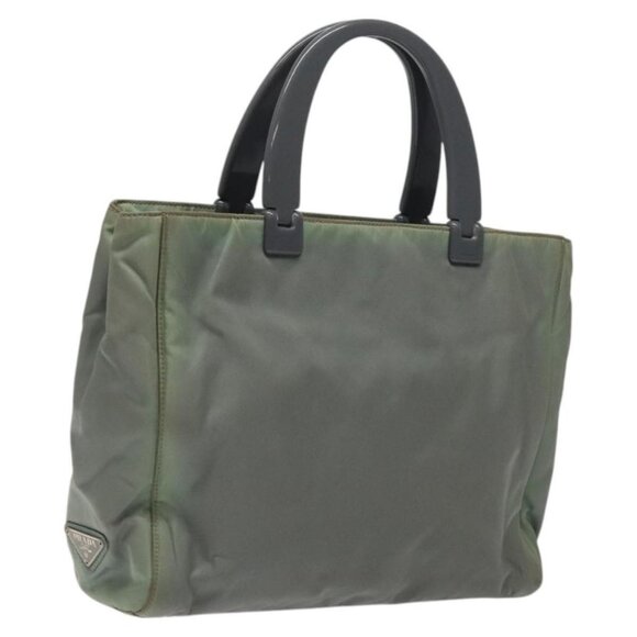 PRADA Hand Bag Nylon Khaki Silver Auth 117333 - Picture 1 of 16